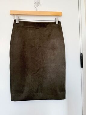 Catherine Malandrino Olive Stretch Suede Pencil Skirt